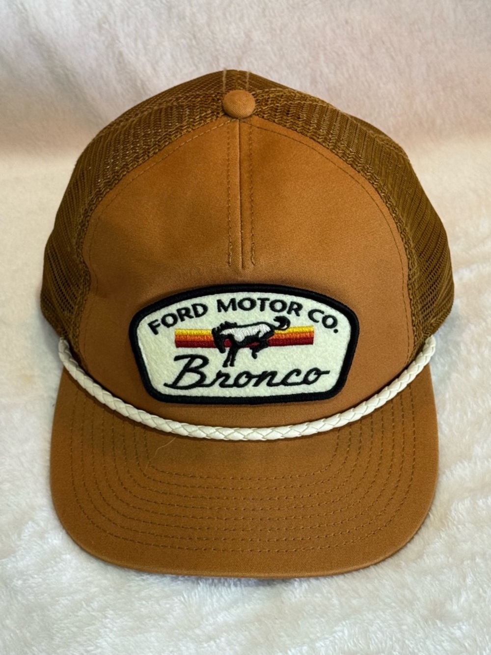 Ford Brown Bronco Trucker Hat with White Rope
